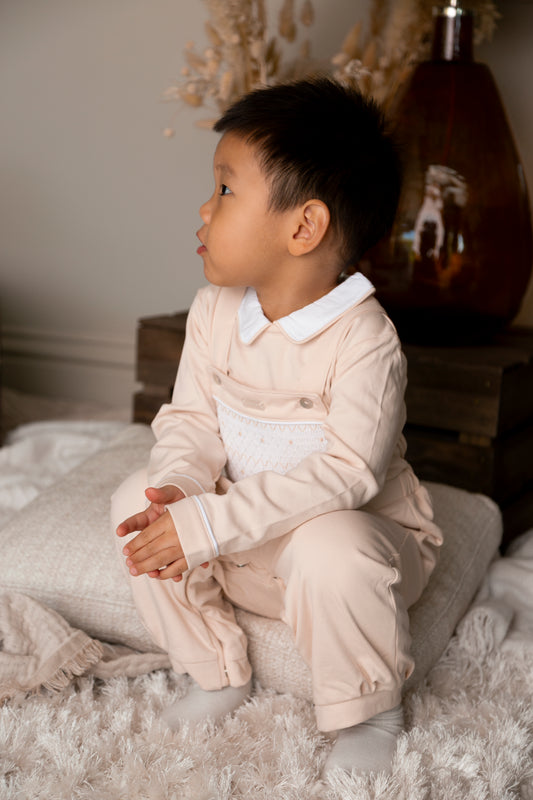 Beige Smocked Top and Dungaree