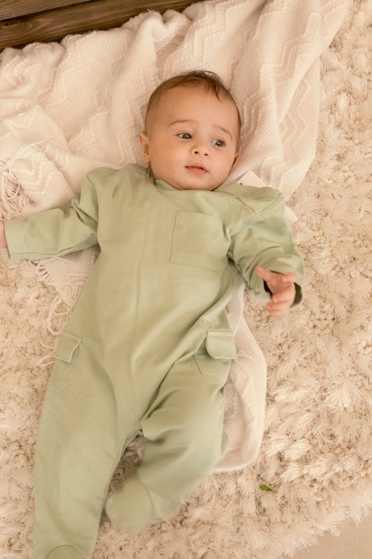Sage Pique Knit Babygrow