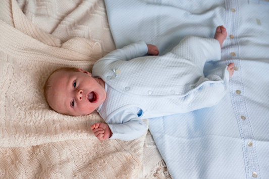 Blue Waffle Tiny Baby Body, Dungaree and Hat