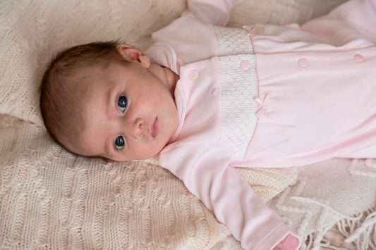 Pink Smocked Tiny Babygrow with Hat