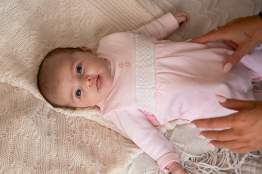 Pink Smocked Tiny Baby Body, Dungaree and Hat