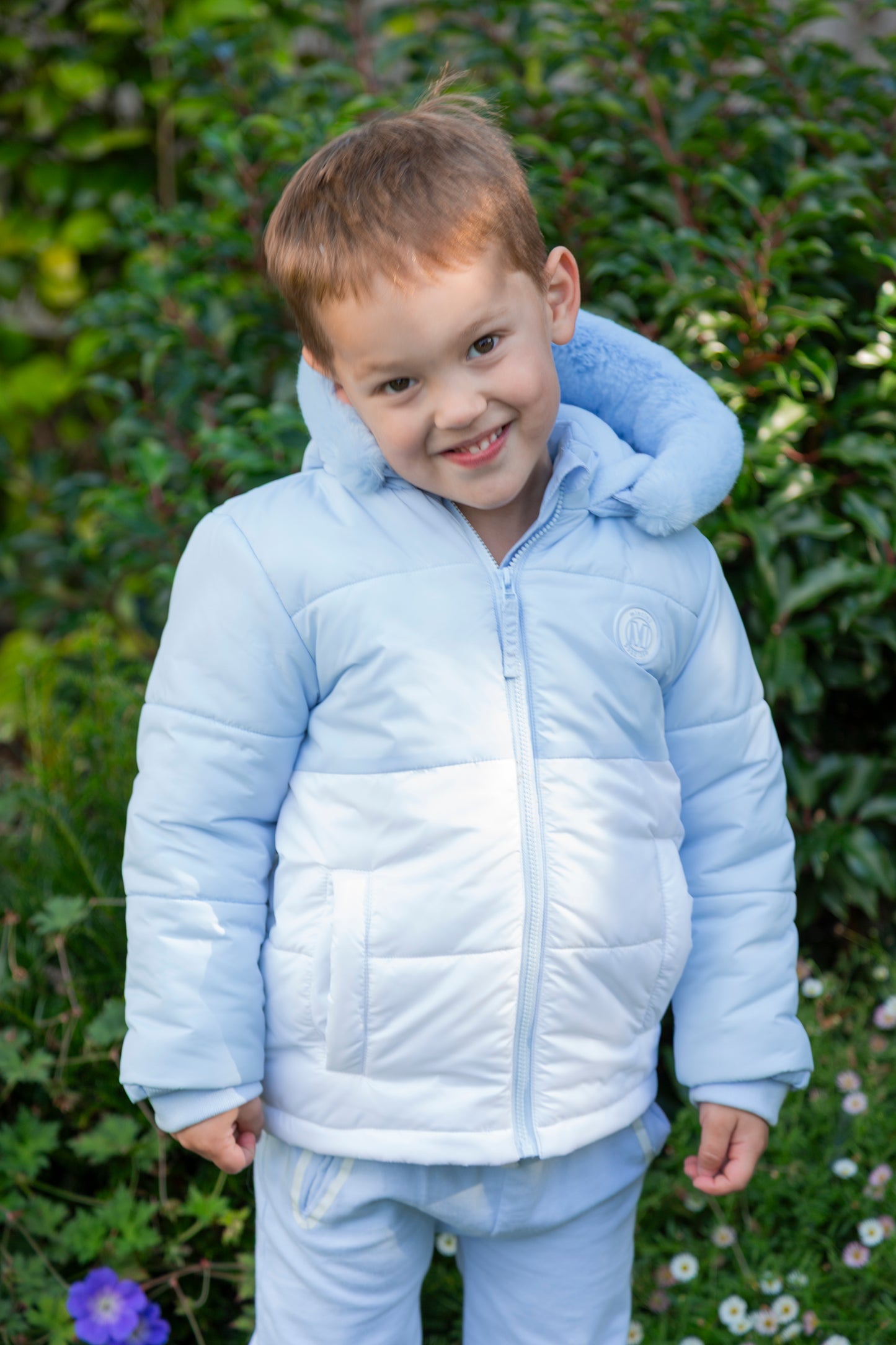 Blue White Fur-Hooded Coat