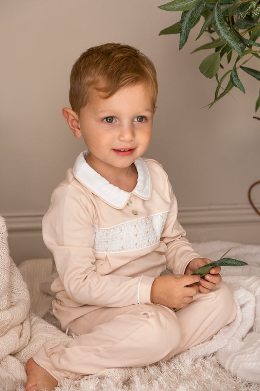 Beige Smocked Top and Trouser