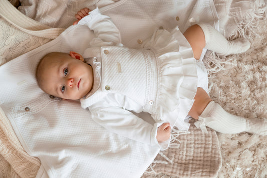 White Jacquard Top and Bloomer Dungaree