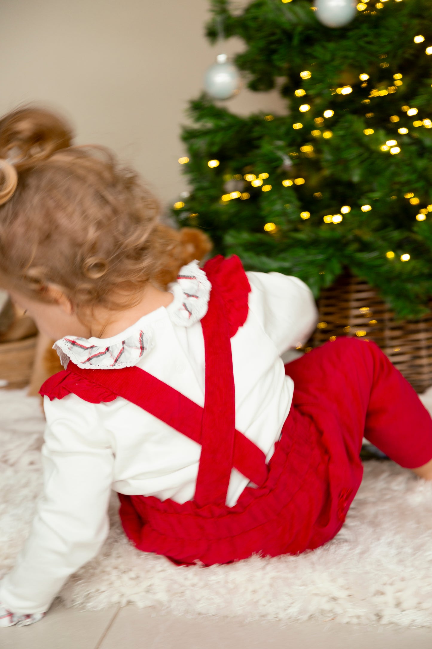 Girls Red and Ivory Top and Dungaree