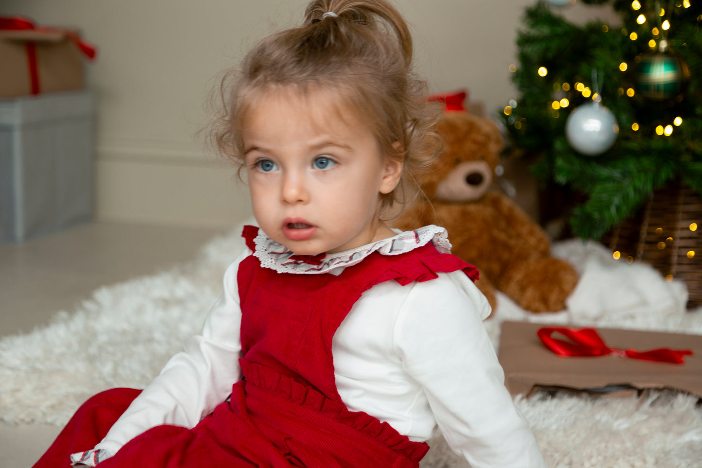 Girls Red and Ivory Top and Dungaree