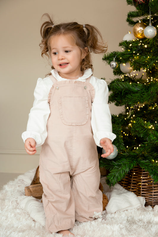 Girls Beige Needlecord Top and Dungaree