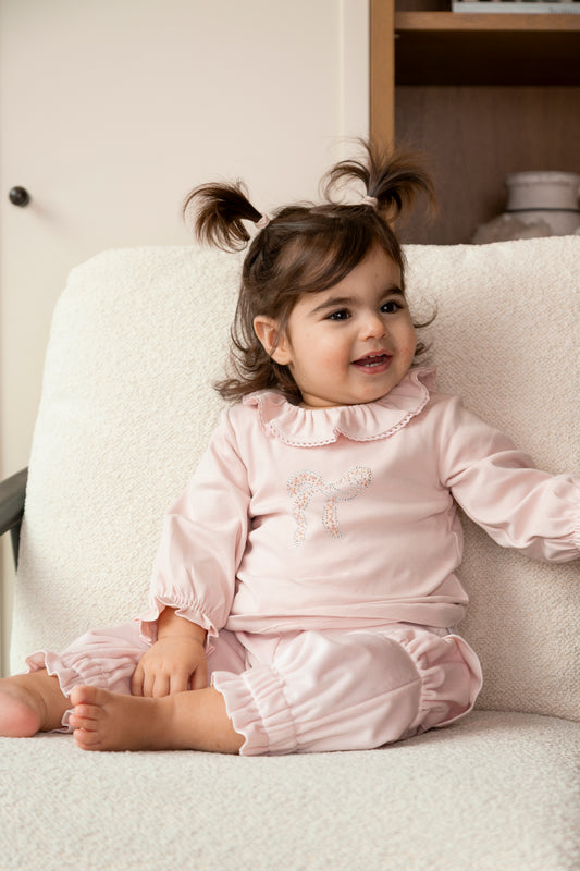 Pink Bow Velour Tracksuit