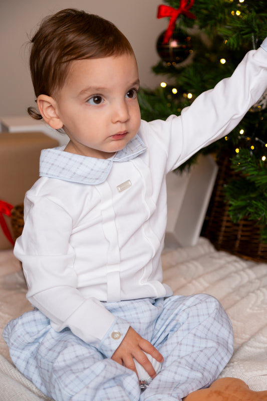 White Blue Check Top and Trouser
