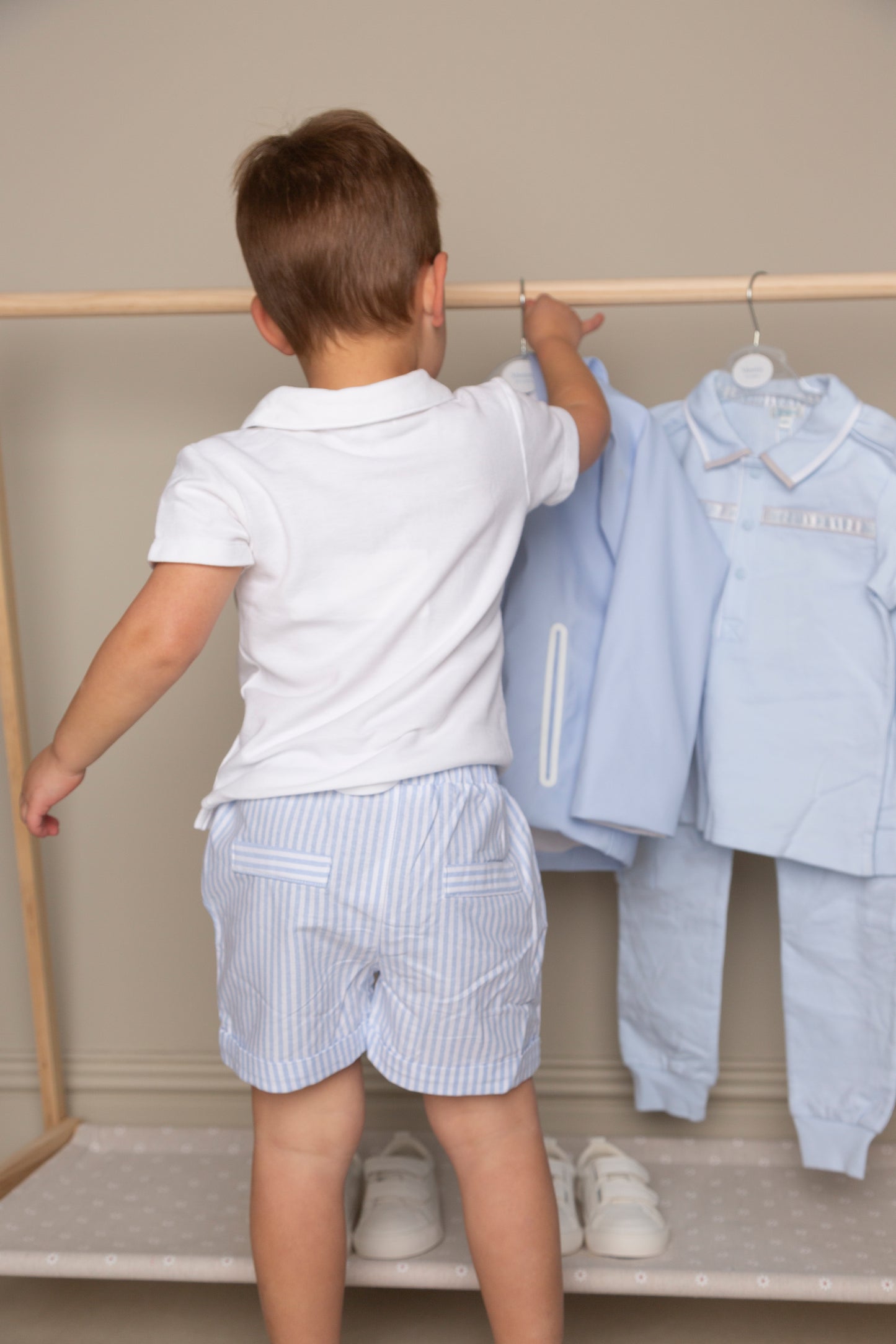 Blue Pinstripe Polo Top & Short Set