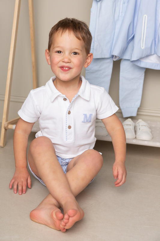 Blue Pinstripe Polo Top & Short Set