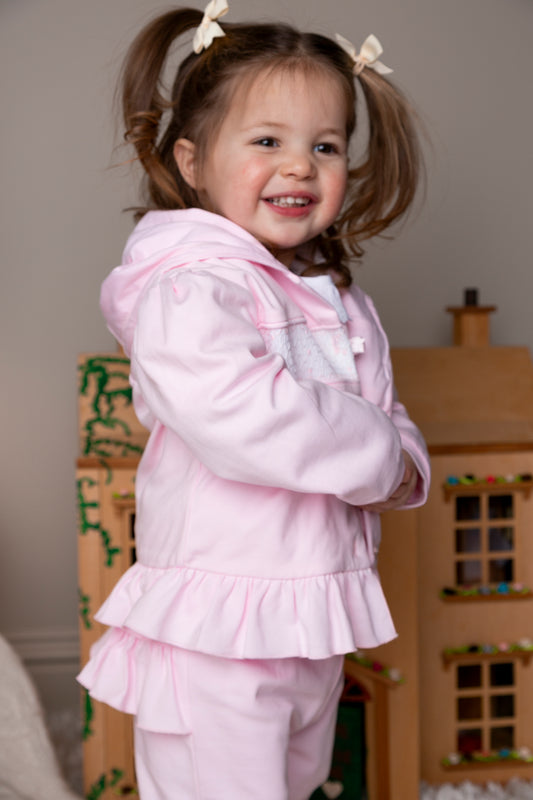 Pink Smocked 3 Piece Tracksuit