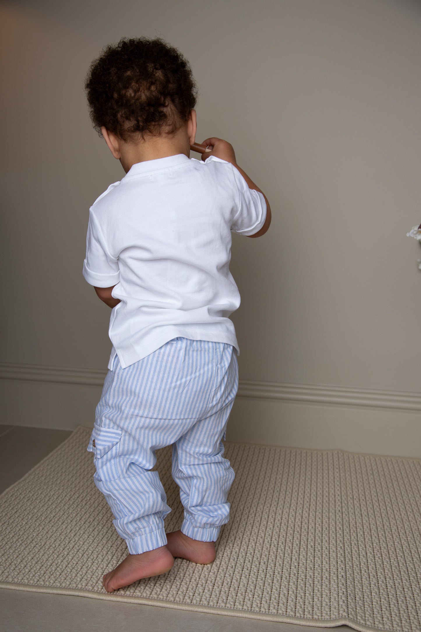 Blue Pinstripe T-Shirt & Cuffed Trouser Set