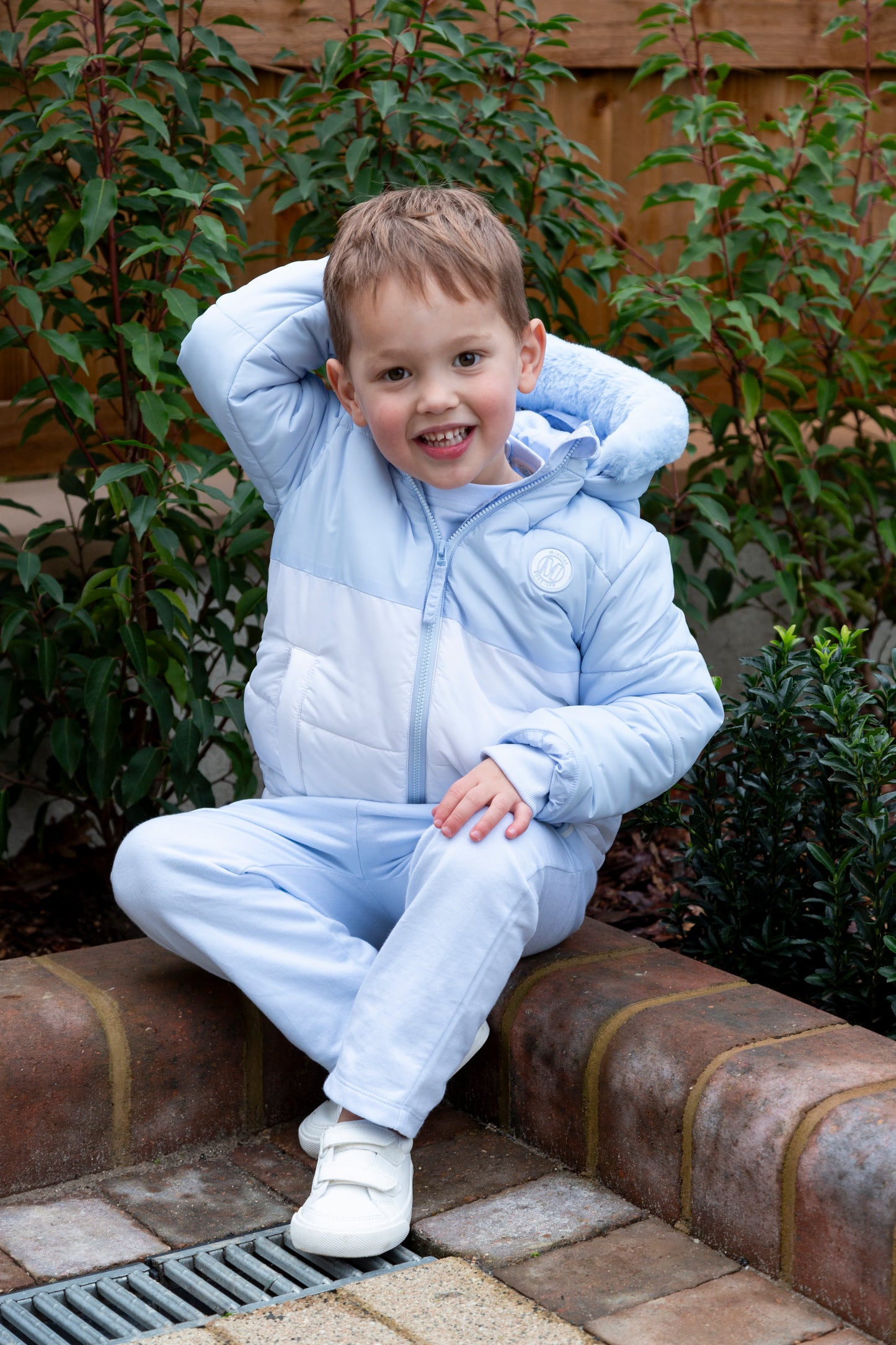 Blue White Fur-Hooded Coat