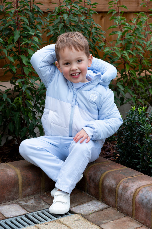 Blue White Fur-Hooded Coat