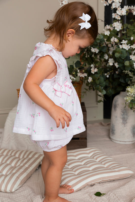Flower Embroidered Top and Bloomers
