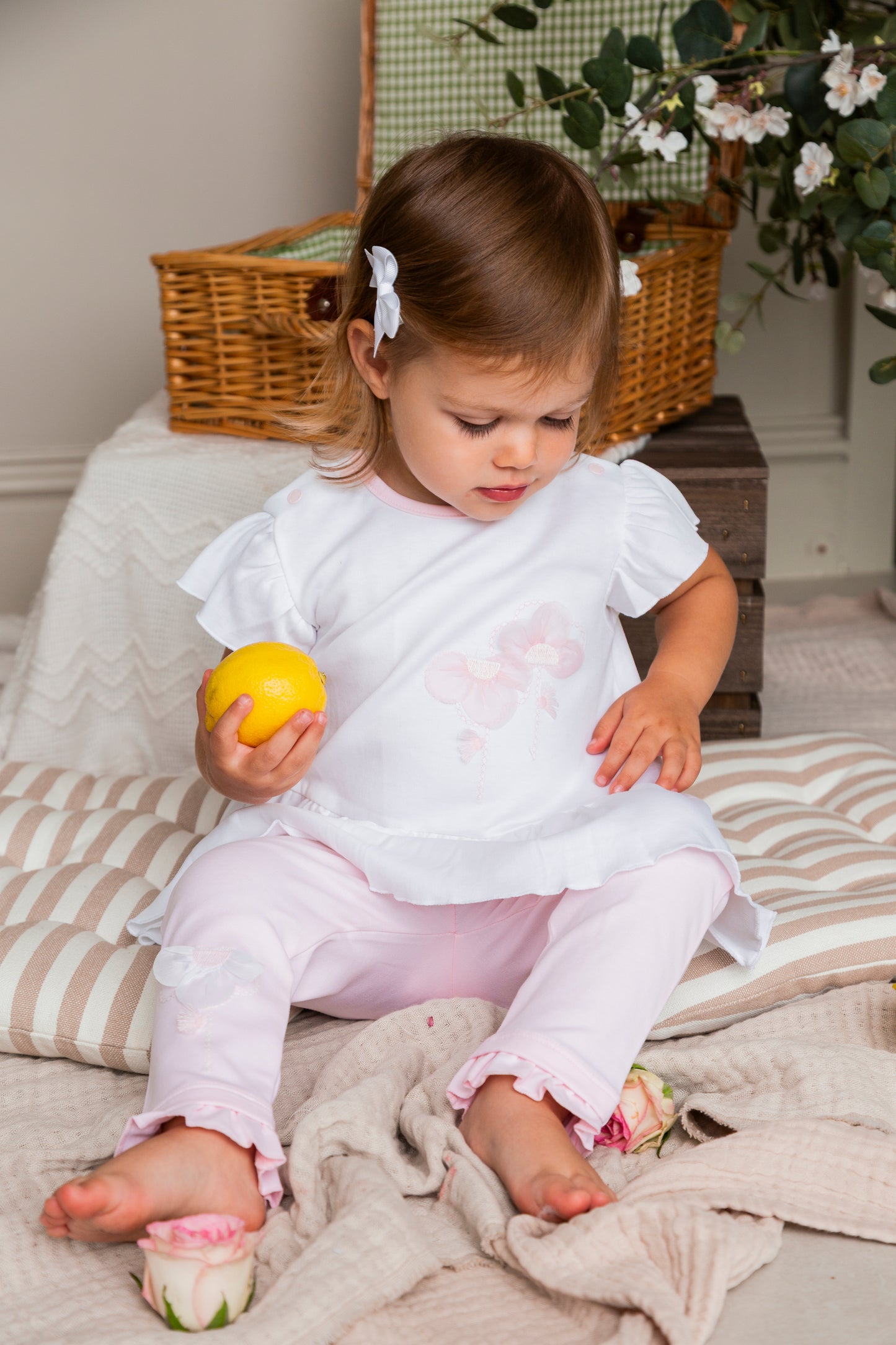 White and Pink Applique Flower Tunic and Leggings