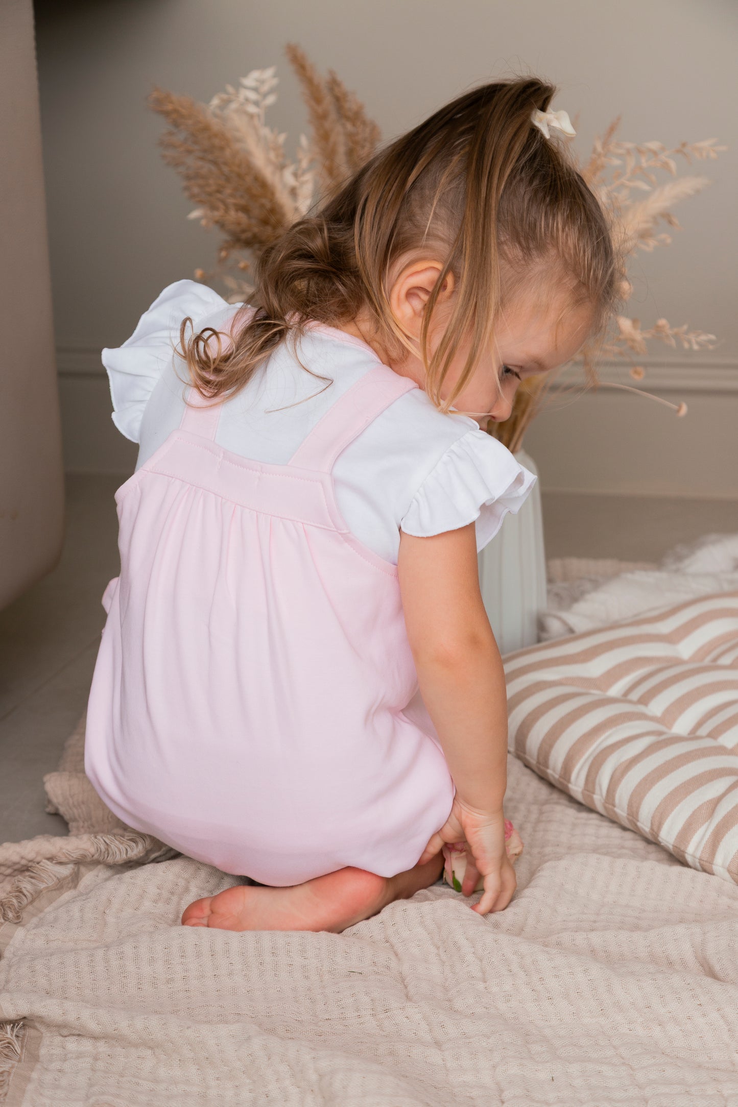 Pink Applique Flower Short Dungaree