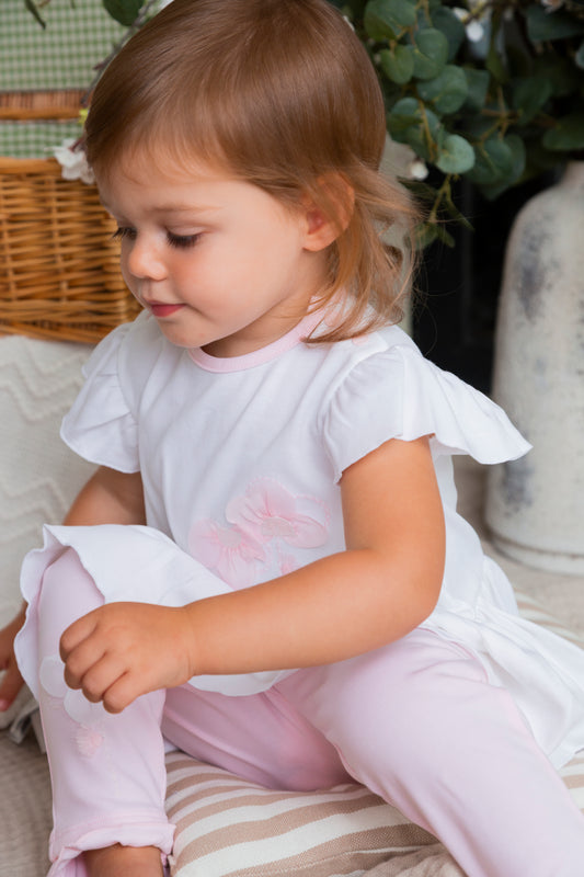 White and Pink Applique Flower Tunic and Leggings
