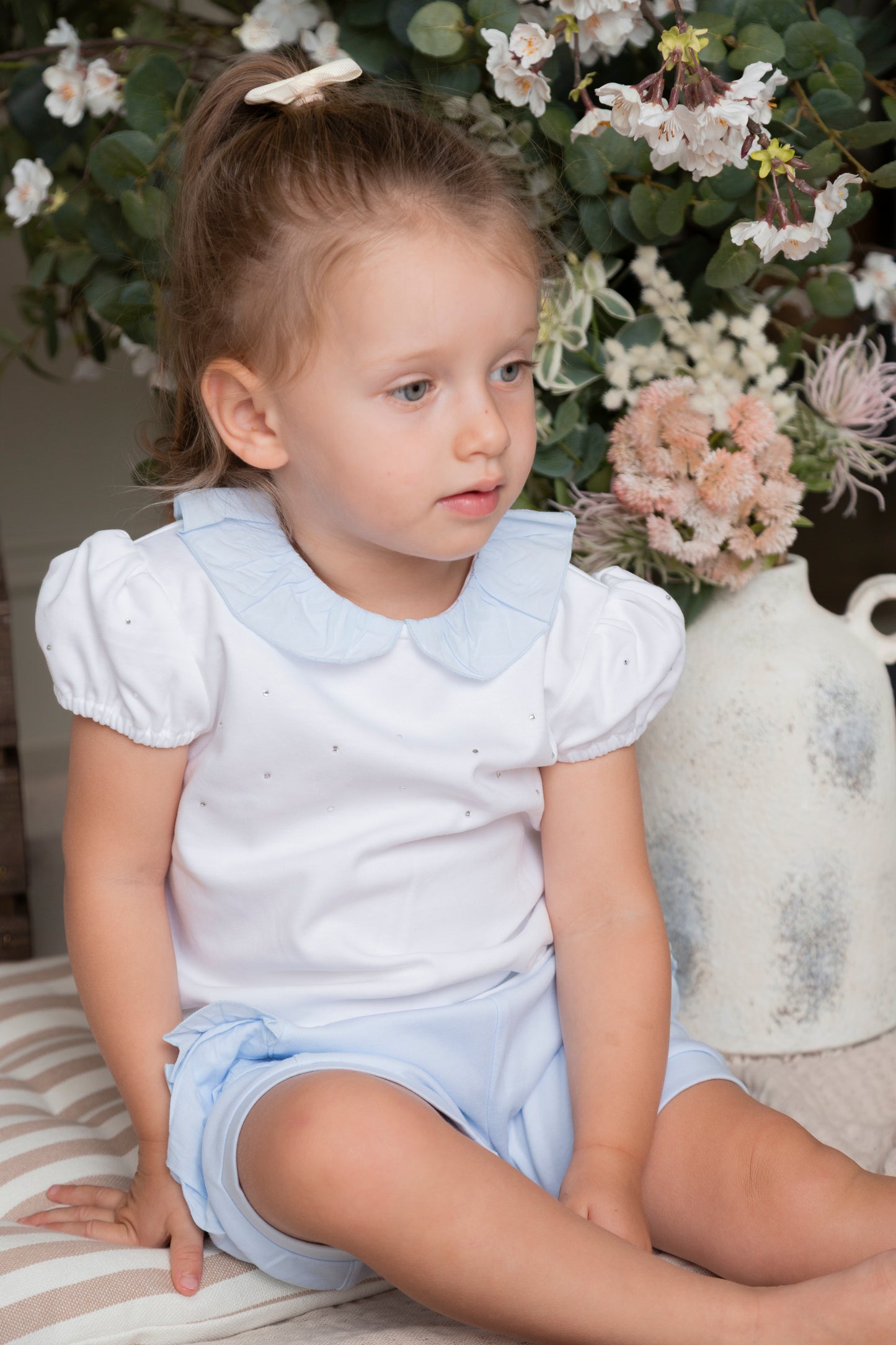 White and Blue Diamante Top and Short Set