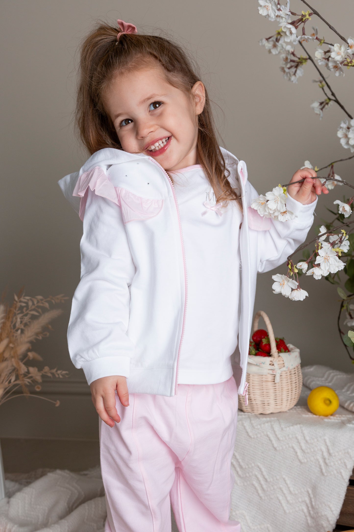 White and Pink Diamante 3pc Tracksuit
