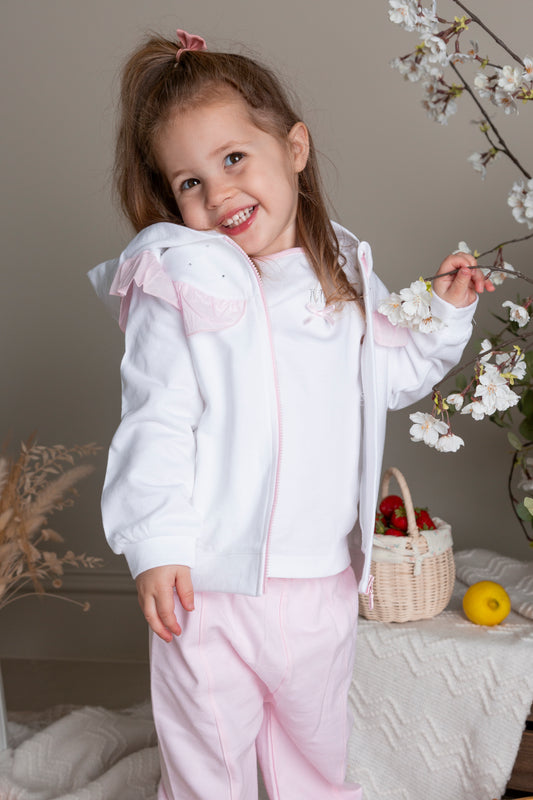 White and Pink Diamante 3pc Tracksuit