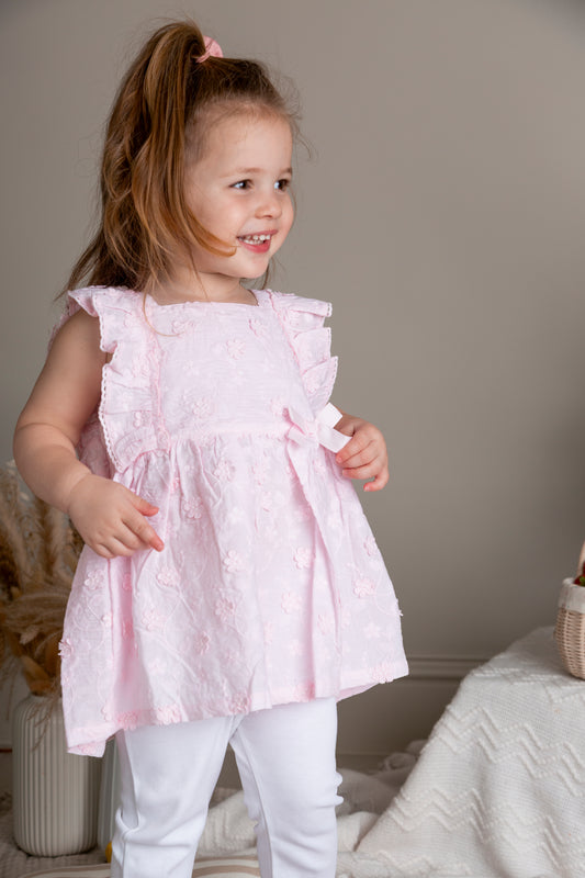 Pink and White Embroidery Flower Tunic and Legging