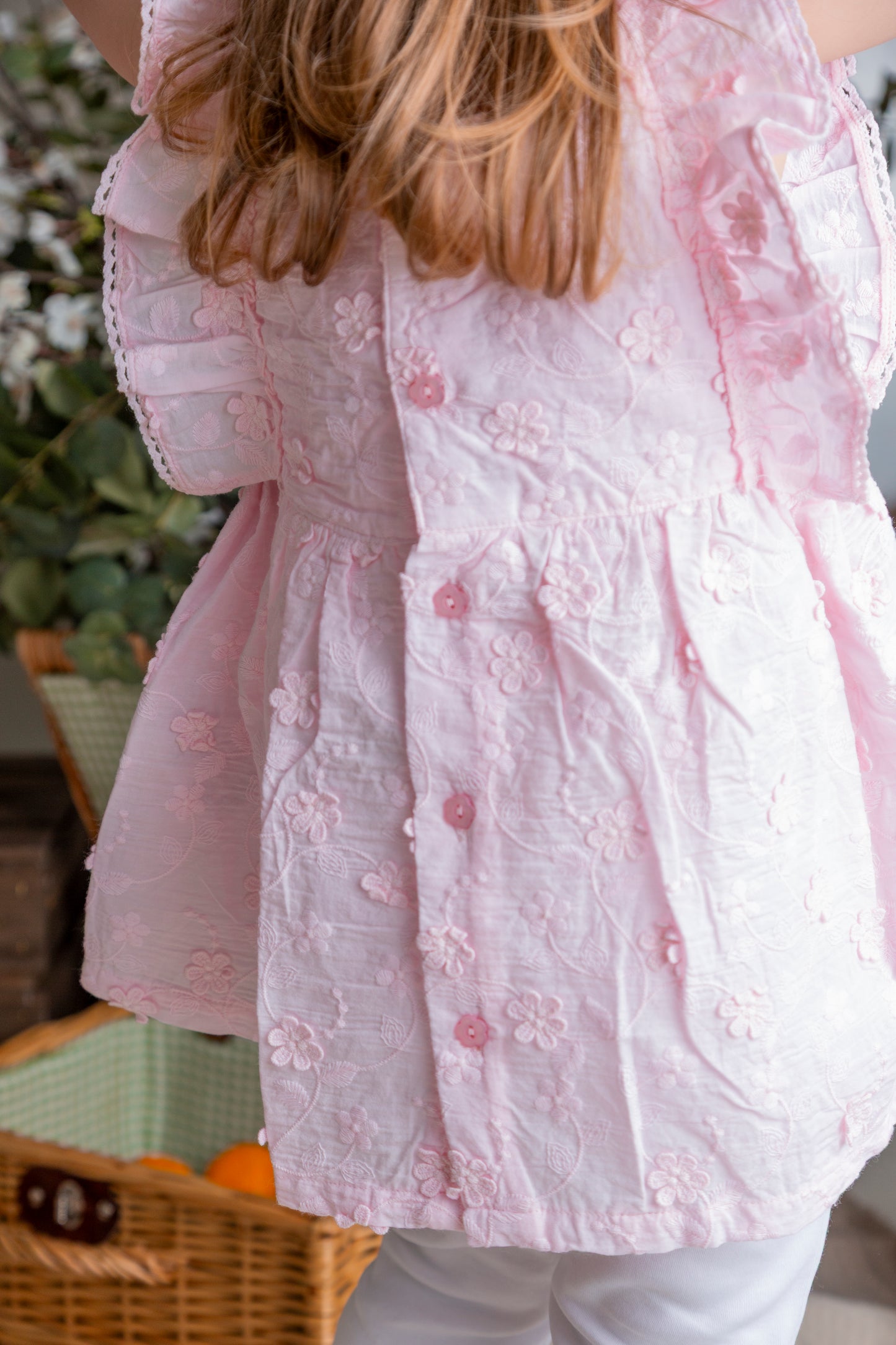 Pink and White Embroidery Flower Tunic and Legging