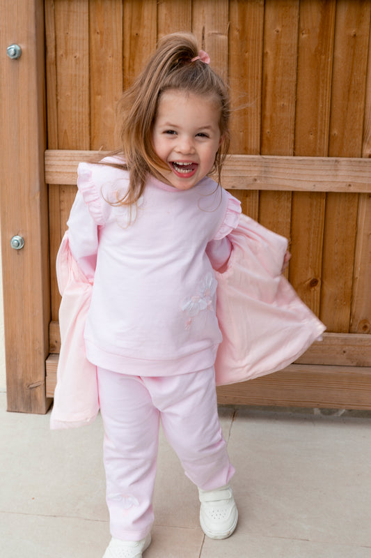 Pink Applique Flower Tracksuit