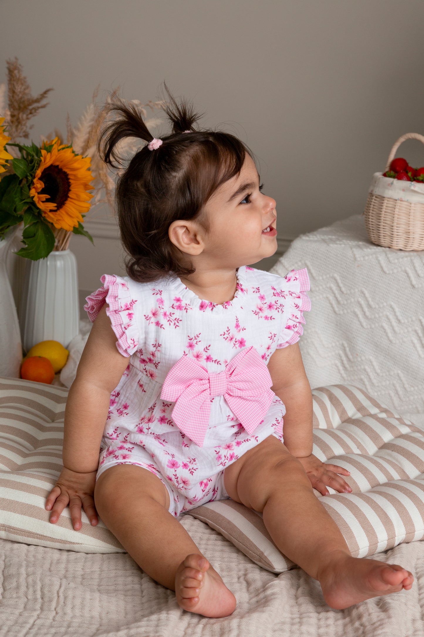 Pink Floral Gingham Romper