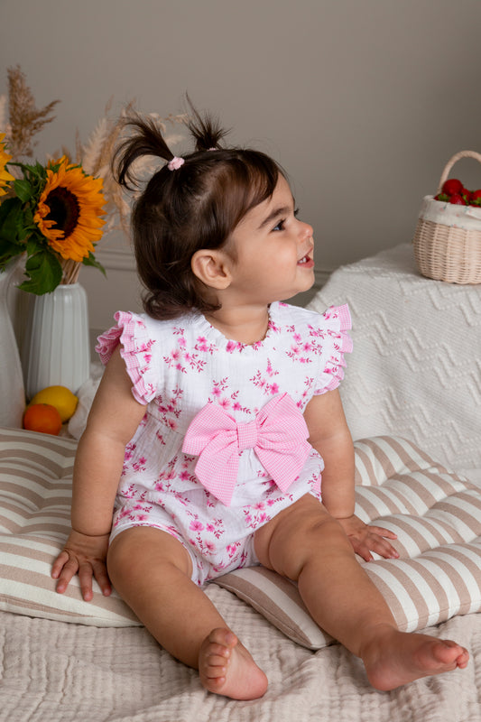 Pink Floral Gingham Romper