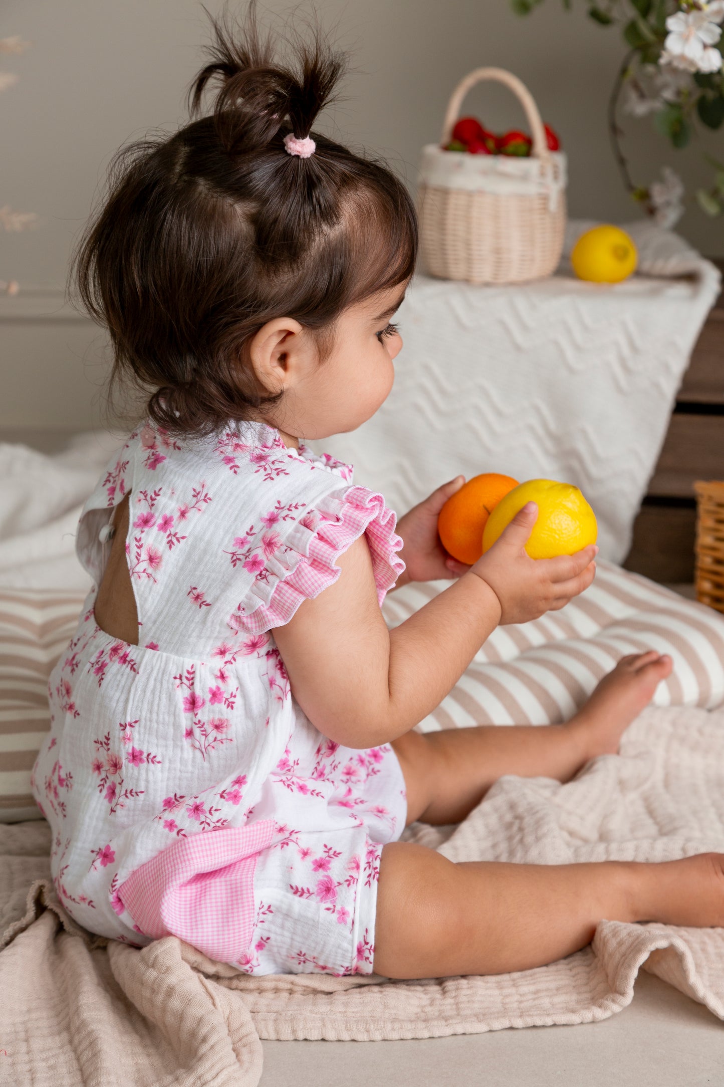 Pink Floral Gingham Romper