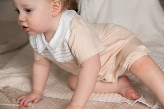 Beige Smocked Romper