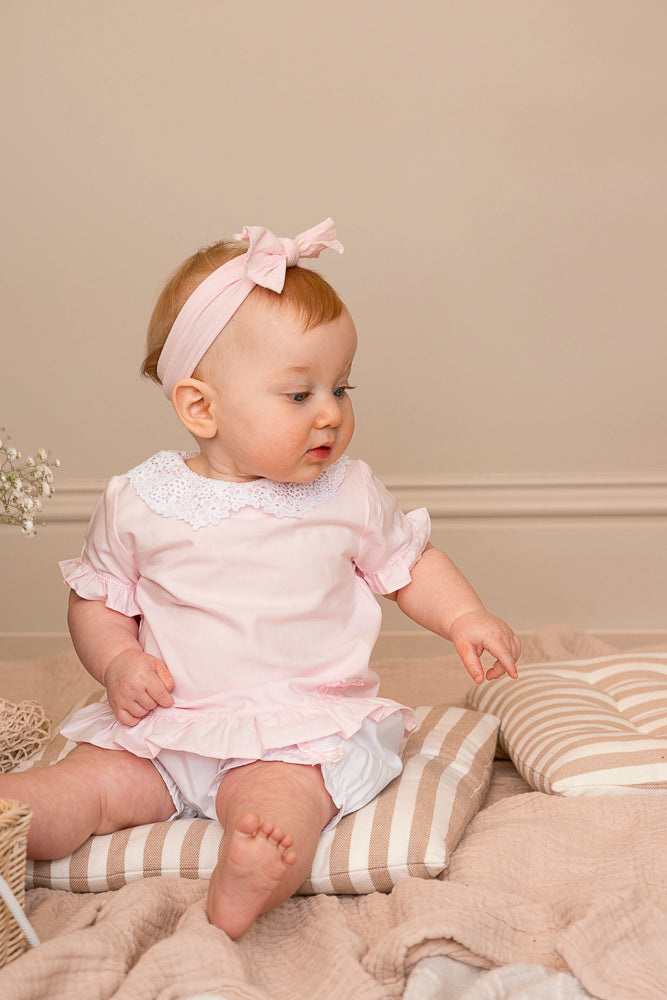 Pink Broderie Collar Top and Bloomer