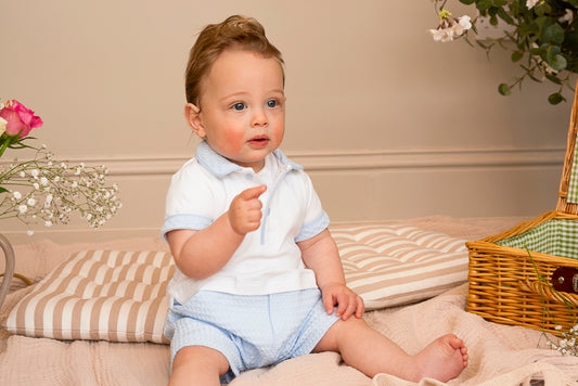Blue Collared Waffle Romper