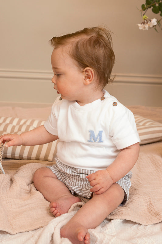 Greige Pinstripe Romper