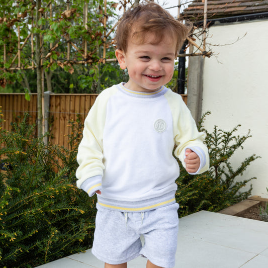 White Lemon Grey Terry Towelling Sweatshirt and Short