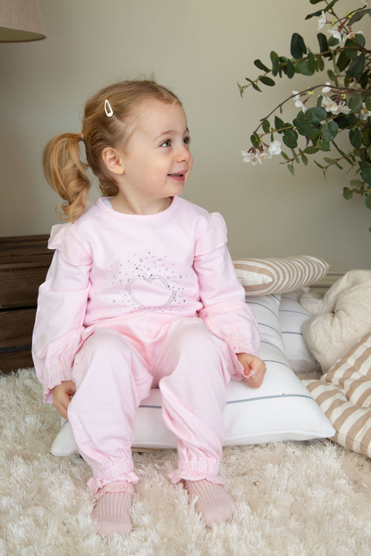 Pink Frill Diamante Tracksuit Set