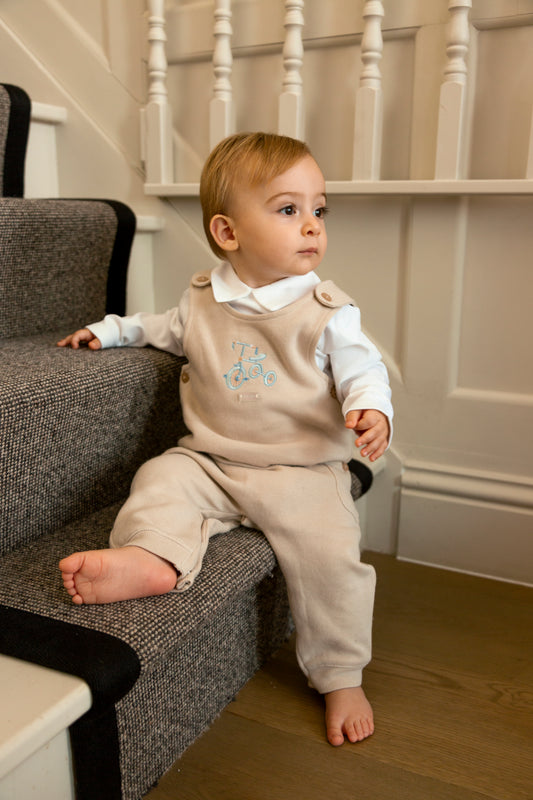 White and Beige Top and Dungaree