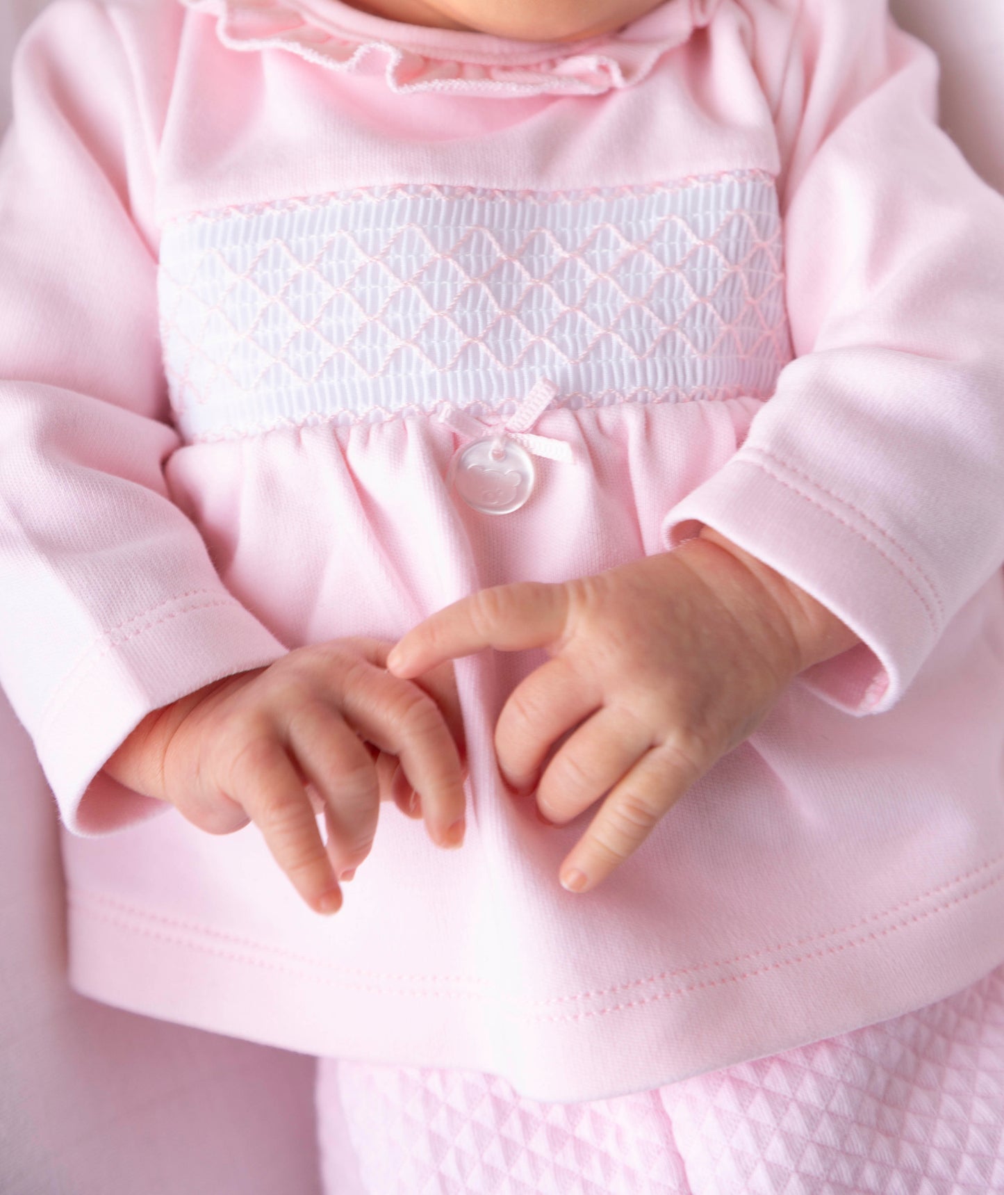 Pink Smock Waffle Tiny Baby Top, Pant and Hat