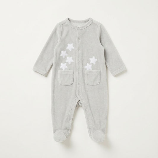 Grey Velour Star Babygrow