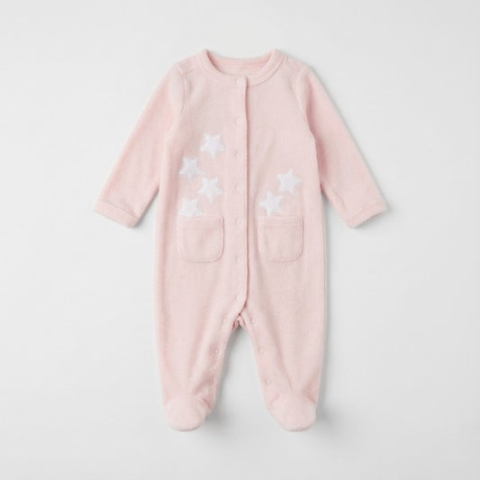 Pink Velour Star Babygrow