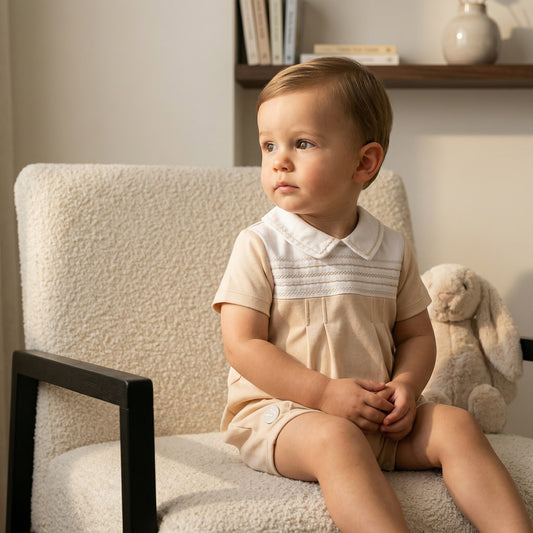 Beige Smocked Romper