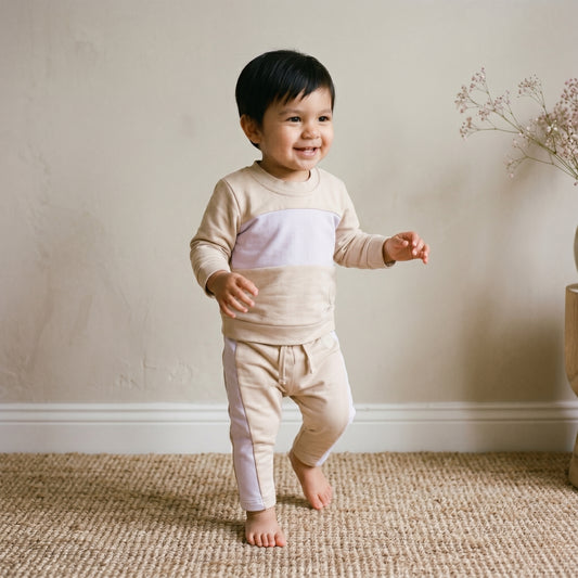 Beige and White Patchwork Tracksuit