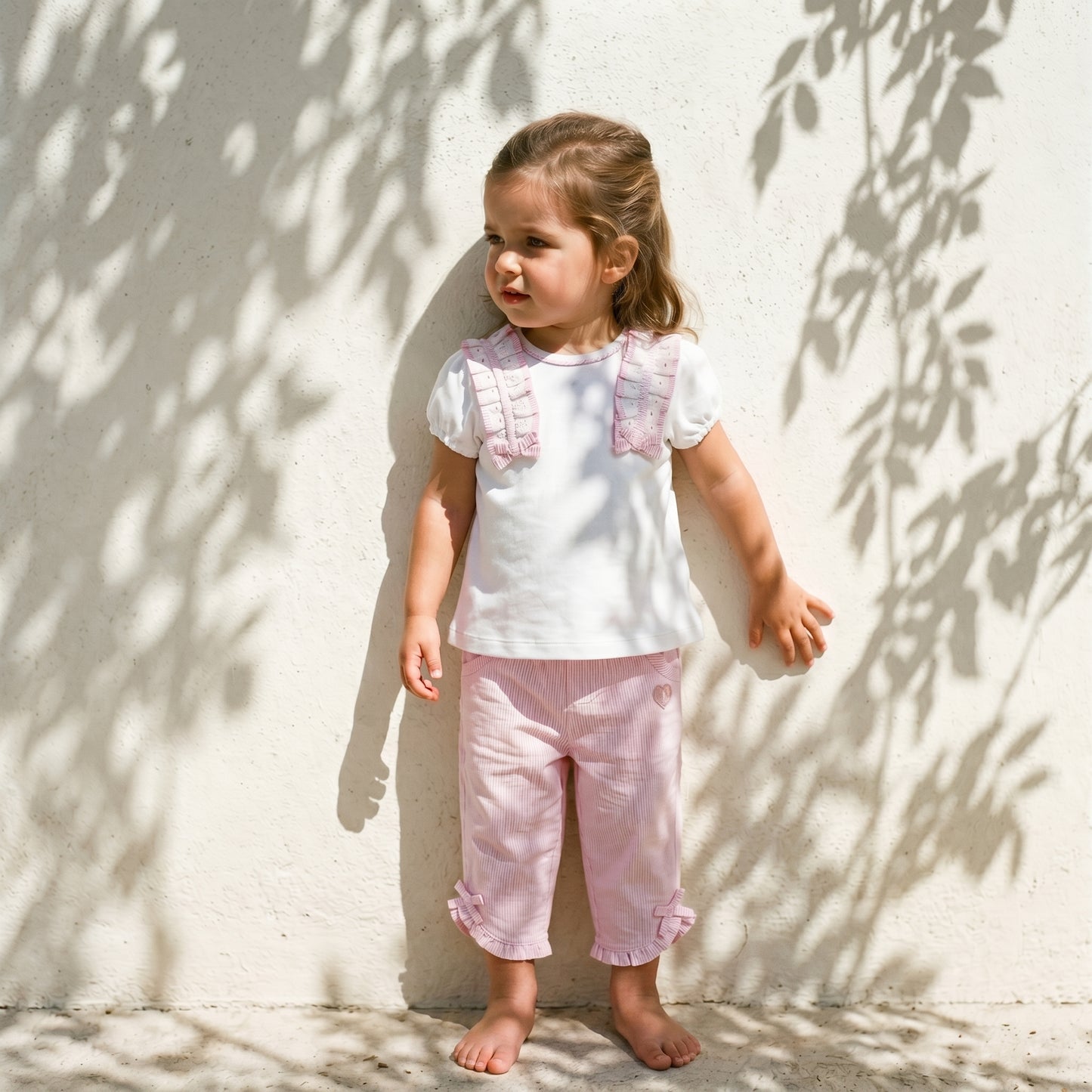 White and Pink Pinstripe T-Shirt and Trouser