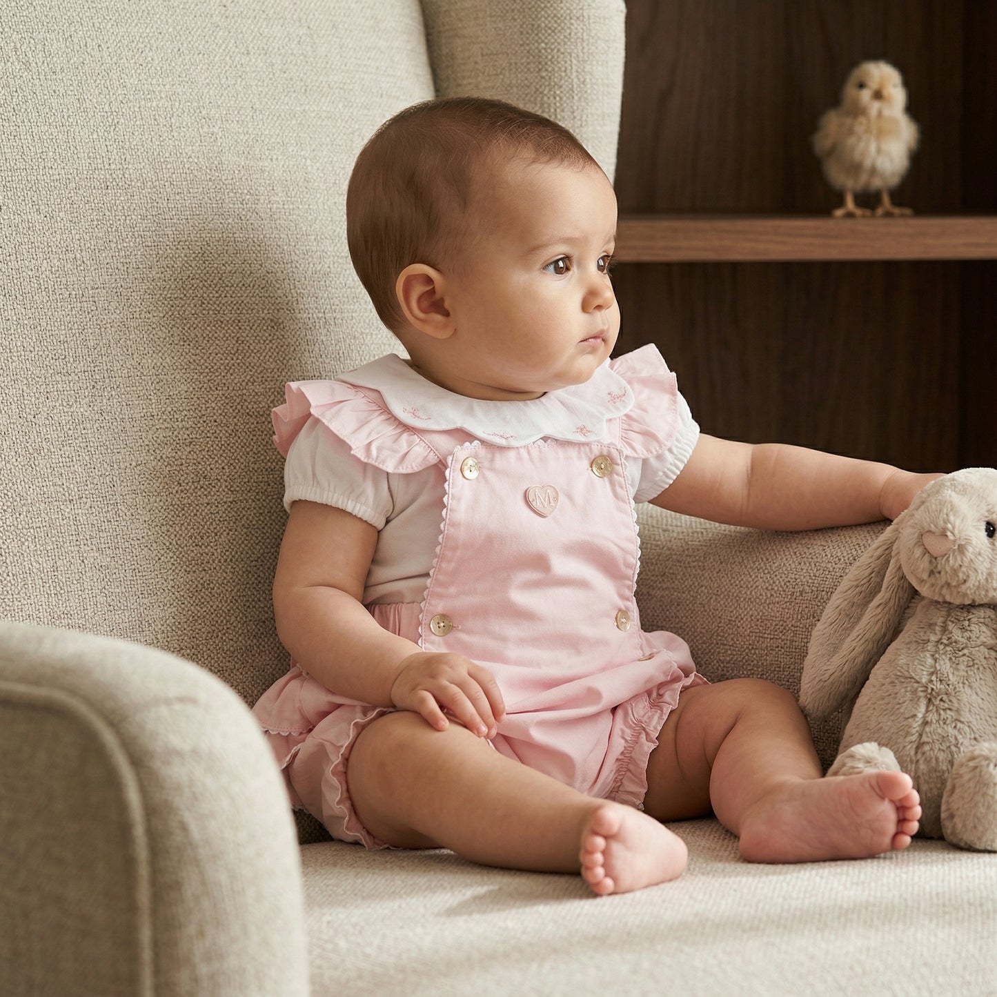 Pink and White Butterfly Collar Short Dungaree