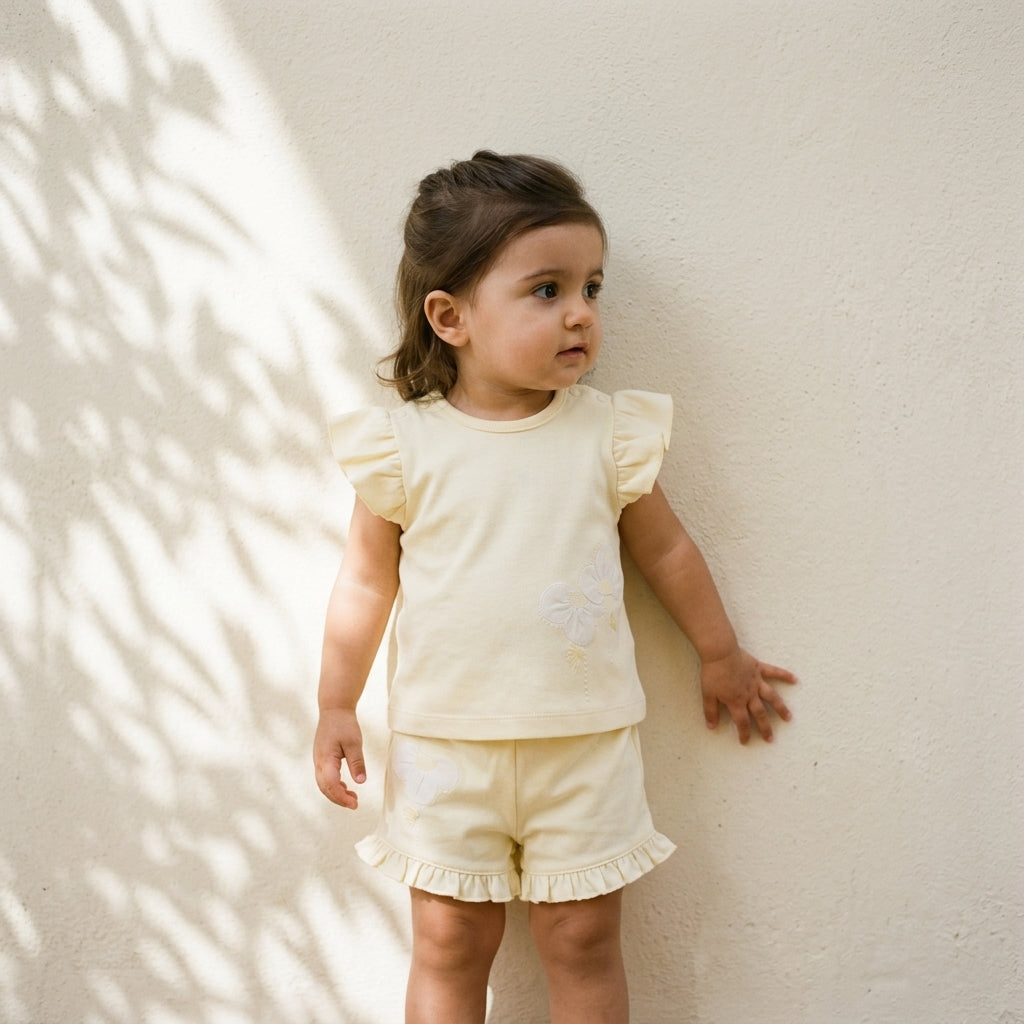 Yellow Applique Flower Top and Short