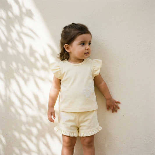 Yellow Applique Flower Top and Short