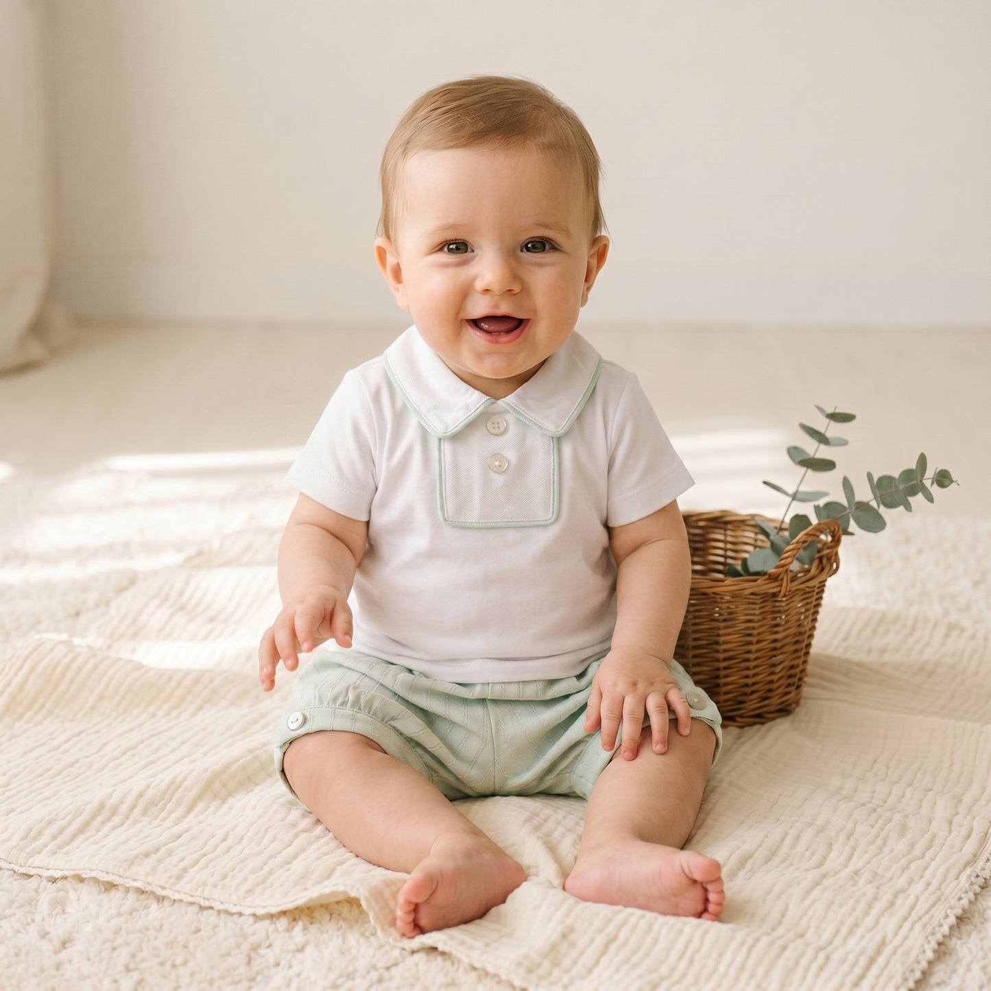 Sage Jacquard Polo and Short Set