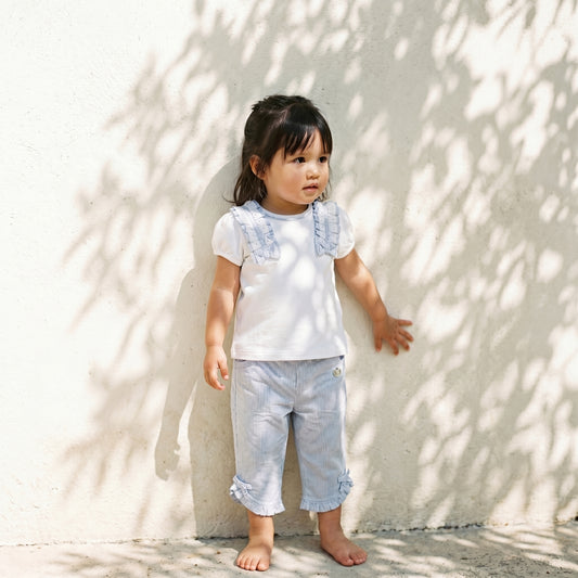 White and Blue Pinstripe T-Shirt and Trouser